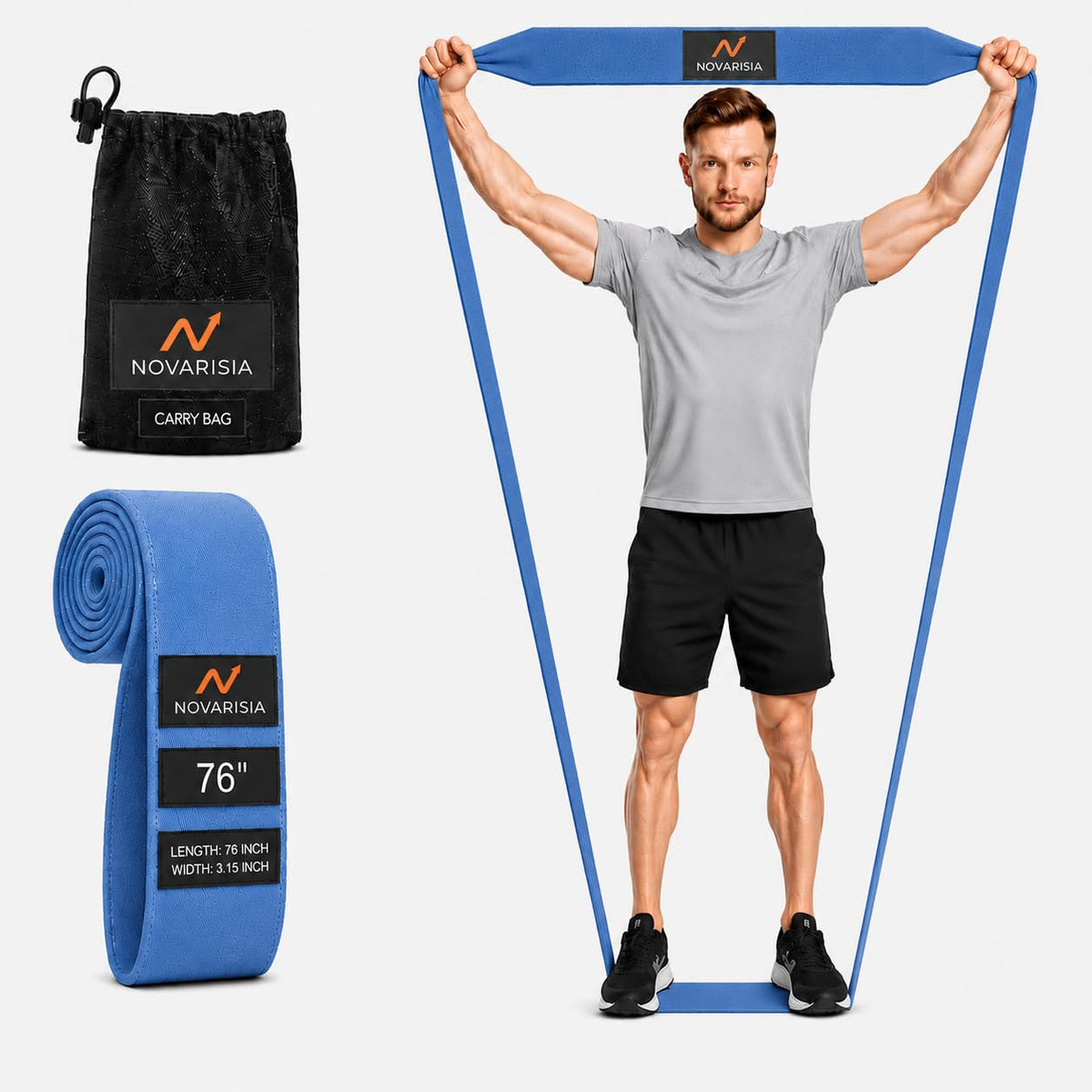 NOVARISIA 76" Extra-Long Fabric Resistance Band – Non-Slip Workout Band for Strength, Mobility & Stretching