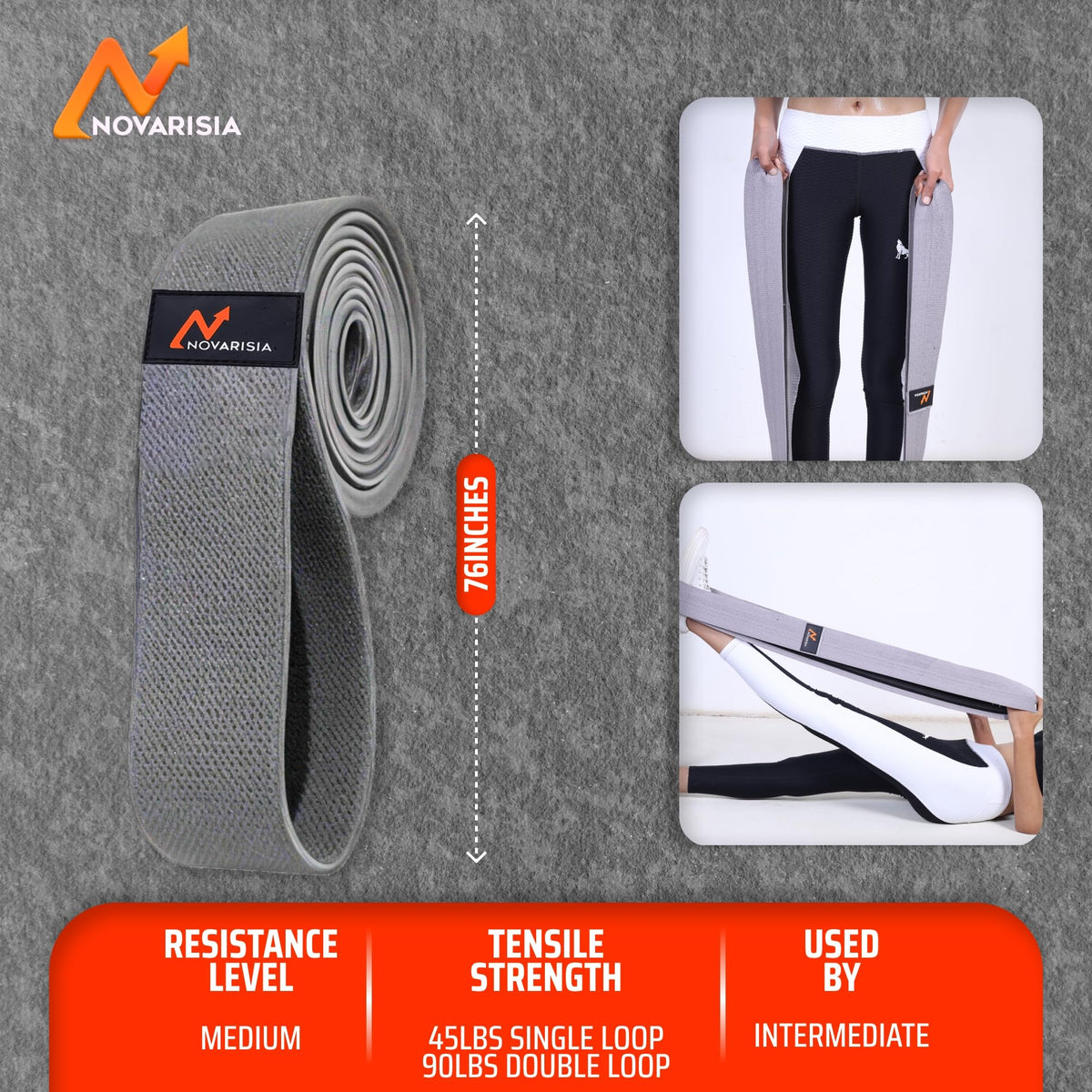 NOVARISIA 76" Extra-Long Fabric Resistance Band – Non-Slip Workout Band for Strength, Mobility & Stretching