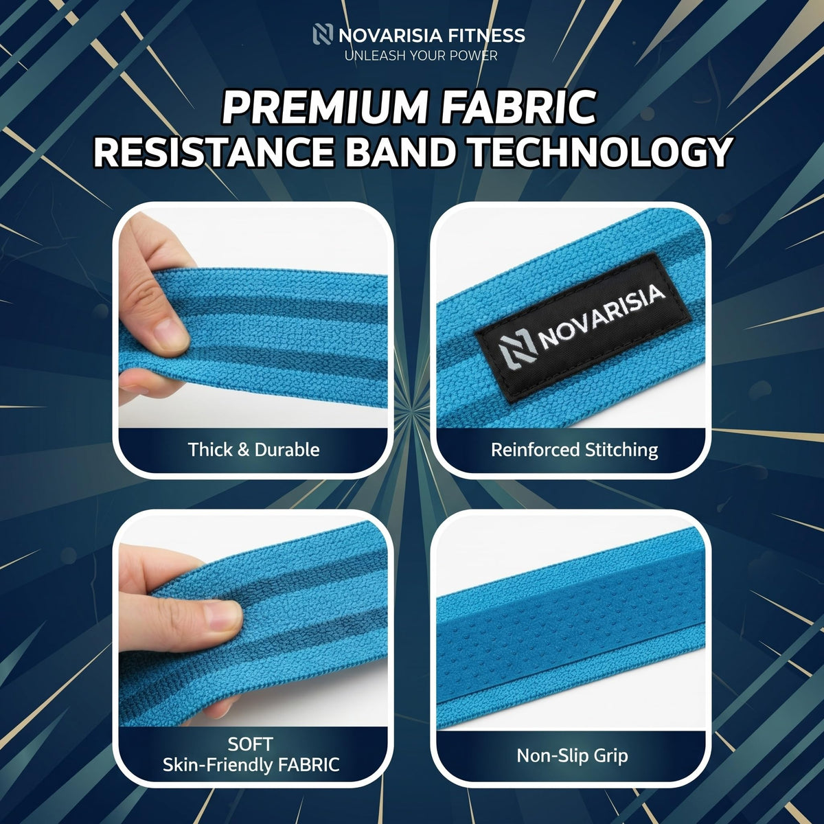 NOVARISIA 76" Extra-Long Fabric Resistance Band – Non-Slip Workout Band for Strength, Mobility & Stretching