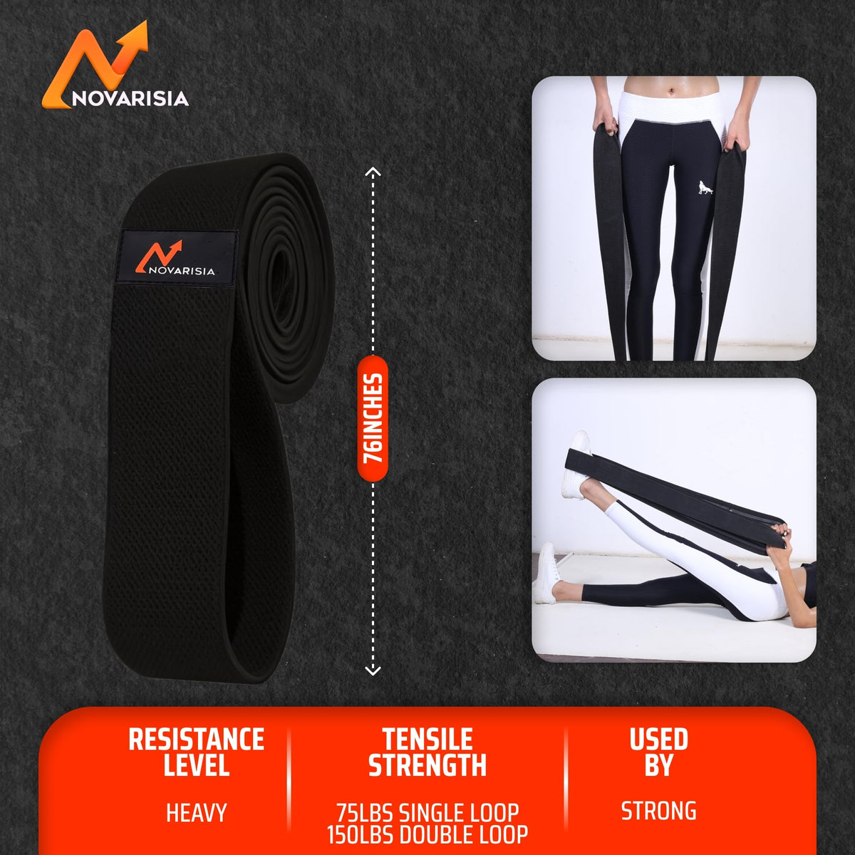 NOVARISIA 76" Extra-Long Fabric Resistance Band – Non-Slip Workout Band for Strength, Mobility & Stretching